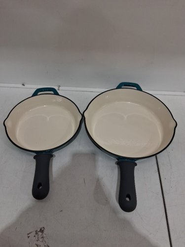 2PC TRAMONTINA ENAMELED CAST IRON SKILLETS with grip handles - 10" & 12" -TEAL (MODEL: 1529471) image 3