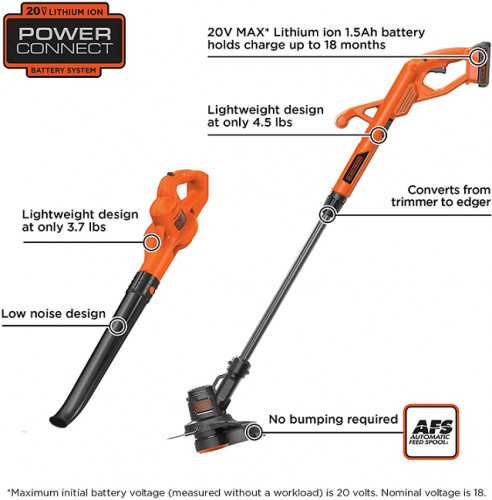 BLACK+DECKER 2-in-1 STRING TRIMMER/EDGER AND SWEEPER/BLOWER - 10" - 20V MAX LITHIUM BATTERY WITH CHARGER - BLACK/ORANGE (MODEL: LCC222) image 2