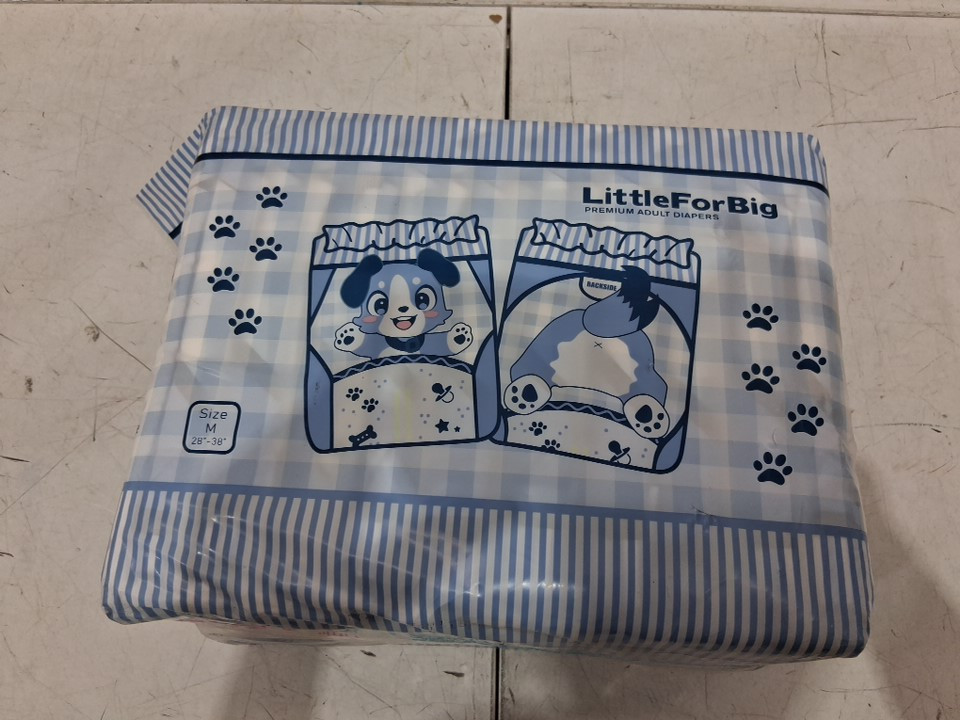 10PK LittleForBig Little Blue Cloth Back Adult Diapers - M 28" - 38" - Blue/White image 3