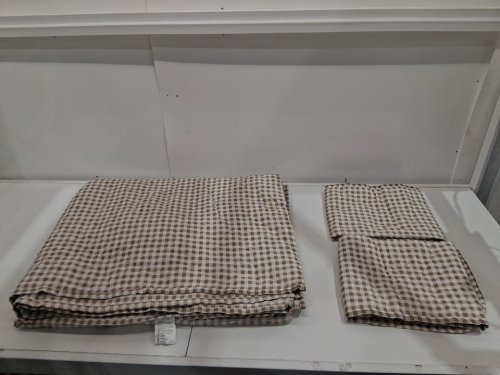 3pc NSNLGSGC Summer Bedspread Quilt Set - King - Tan gingham image 2