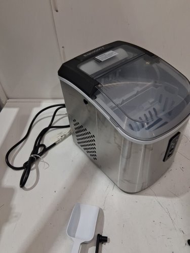 EUHOMY COUNTERTOP ICE MAKER MACHINE WITH HANDLE, BASKET & SCOOP - MAKES 26LB PER DAY - SILVER (MODEL: IM-01X/IM008-BSI-CAEH) image 5