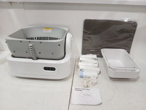 OPEN-TOP SMART AUTOMATIC CAT LITTER BOX with mat & garbage bag - GREY / WHITE image 3