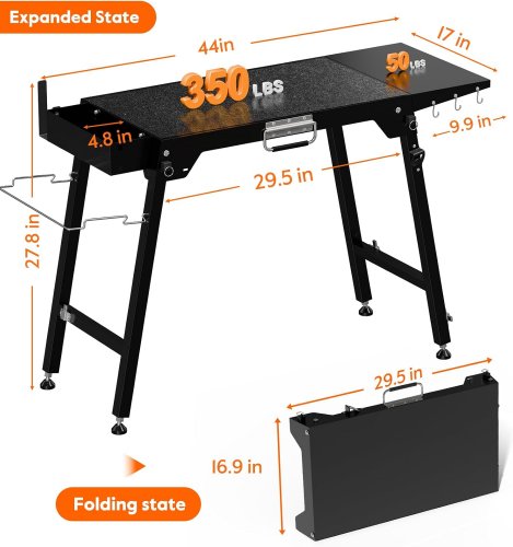 M KARMATER Folding Grill Table/stand - Fits 17" - 22" Griddle - 44" x 17" - black image 2