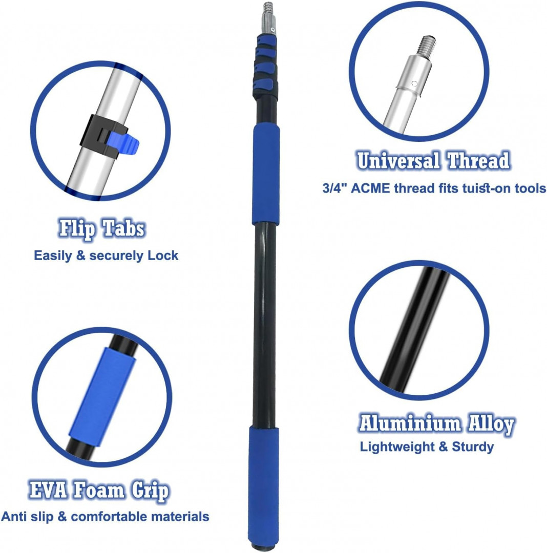 Telescopic aluminum Extension Pole with Universal Twist-on metal tip - adjustable: 5ft -11FT - blue/black image 2