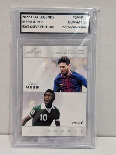 MESSI & PELE EXCLUSIVE EDITION FIFA CARD - JDCC GEM MINT 10 - 2002 LEAF LEGENDS #LM-P image 2