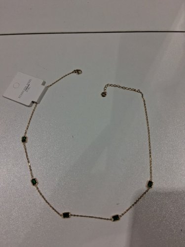 316l stainless steel rectangular cubic zirconia charm necklace - 16" - 18"/5mm x 6mm each charm - gold/green image 3