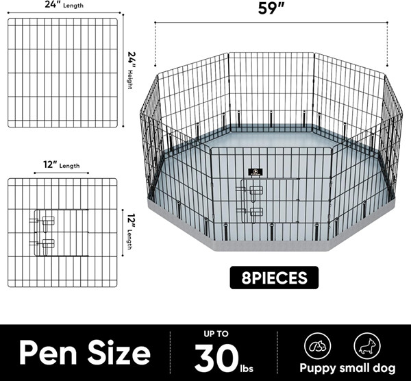 PJYuCien INDOOR/OUTDOOR foldable 8 panel dog playpen - 24" X 24" - black (model: pj002-bc) image 3