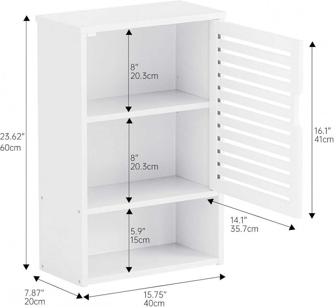 HITNET Bathroom Wall Cabinet with Door -15.75"W x 7.87"D x 23.62"H - WHITE (MODEL: DQG-4C-WH) image 2