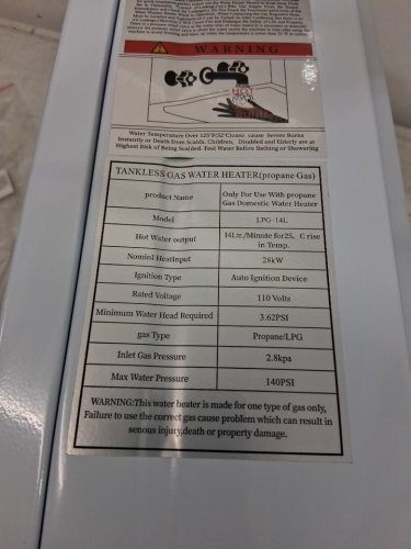 Indoor tankless gas water heater - 14l - 95,540 BTU - white (model: lpg-14l) image 6