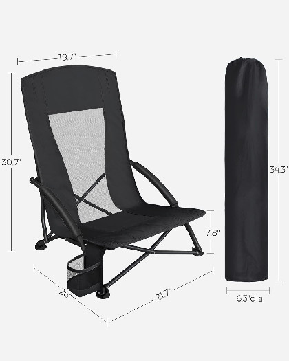 2PK SONGMICS PORTABLE folding BEACH CHAIR WITH CARRY bag - BLACK (MODEL:  GCB067B01) image 2