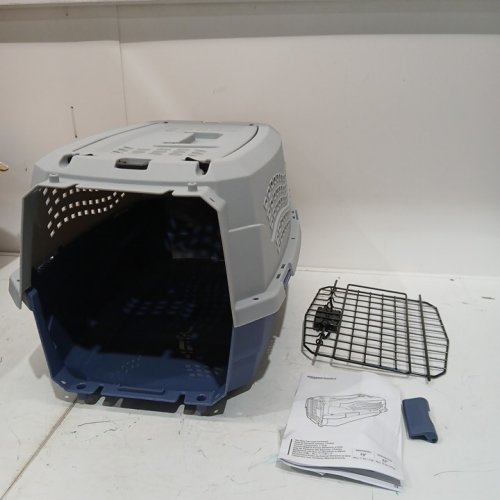 AMAZON BASICS TWO-DOOR TOP-LOAD HARD SIDED PET TRAVEL CARRIER - 23" - BLUE/GREY (MODEL: 6009-S) image 3
