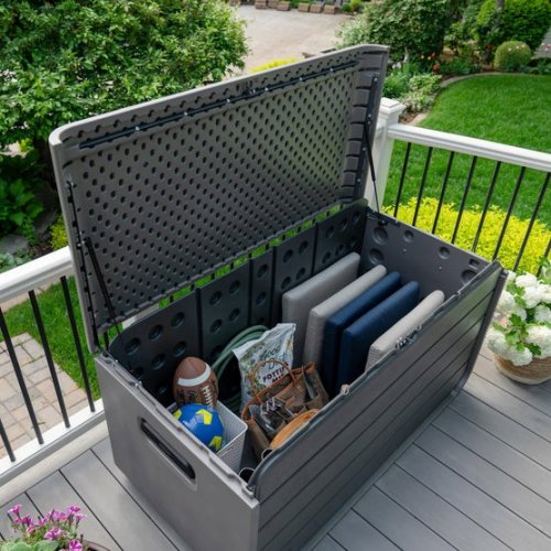 Lifetime modern outdoor plastic deck box - 165GAL - gray - (model: 60488U/1713602) image 2