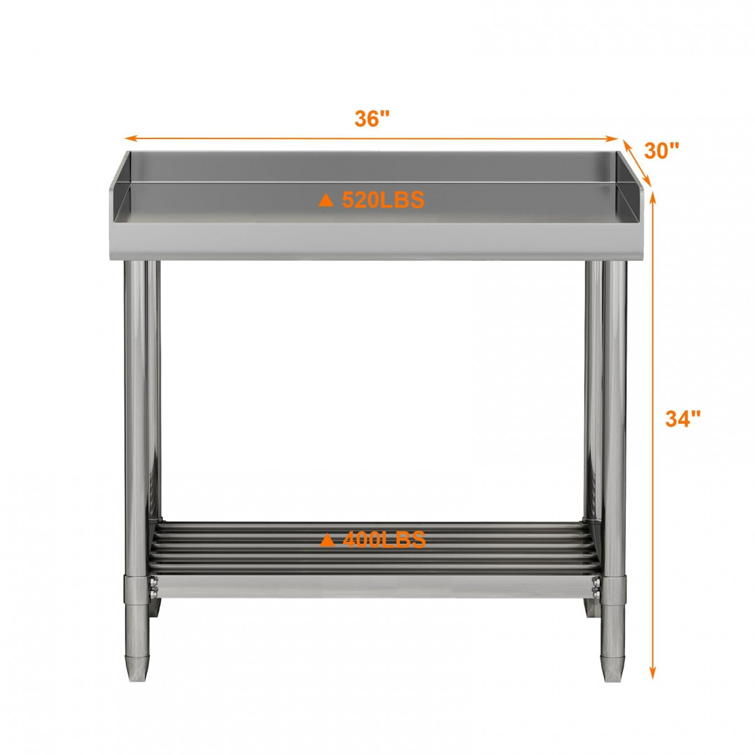 garvee Stainless steel work/prep table with back & side splashes - 36" x 30" x 34" - (model: pho_10alz4j6) image 2