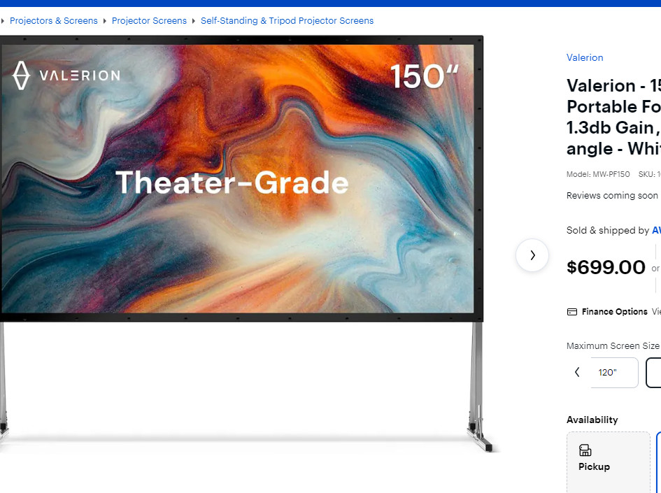 Valerion THEATRE grade Outdoor Portable Folding Matte White projection Screen - 150" (model: mw-pf150) image 2