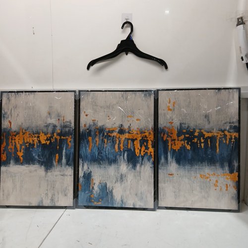 3pk ASDCEUTICALS abstract canvas wall art - 16" x 24" - blue/white/gold image 3