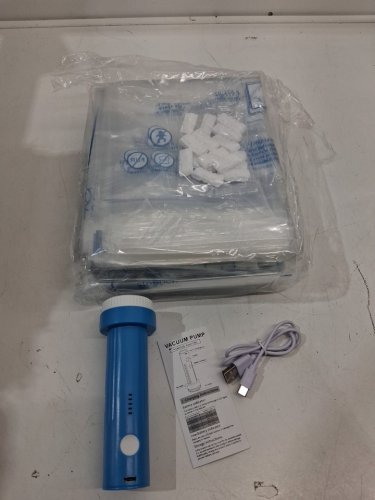 16pc meiqihome vacuum storage bags with electric pump - 2 jumbo/2 medium/4 suitcase/4 carry-on/2 large/2 small - blue (model: MQ-DB16) image 2