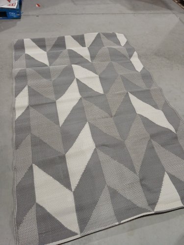 LARGE OUTDOOR GEOMETRIC AREA RUG - 7.6FT X 5FT - GREY/WHITE image 5