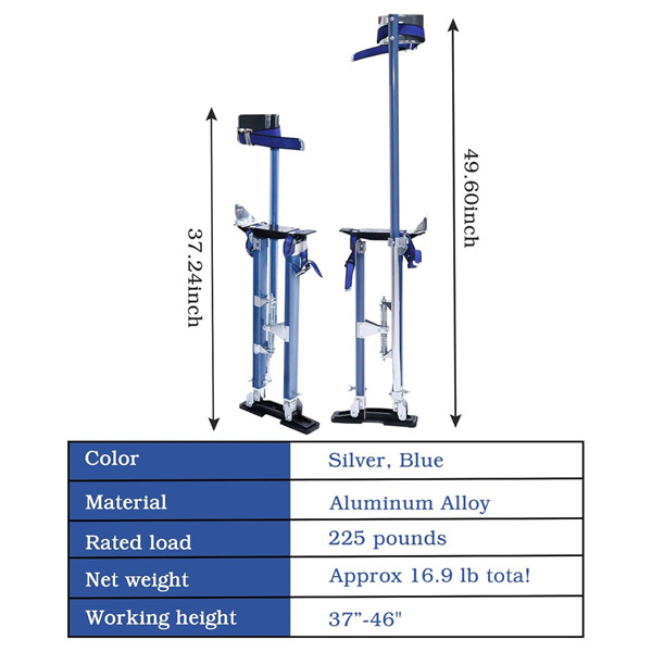 Aluminum Adjustable Drywall Stilts Tool for Painting - 24" - 40" - Blue image 2