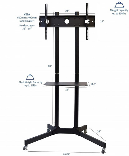 VIVO MOBILE TV CART with adjustable shelf FOR FLATSCREEN TV - FITS 32" - 83" - BLACK (STAND-TV03E) image 2