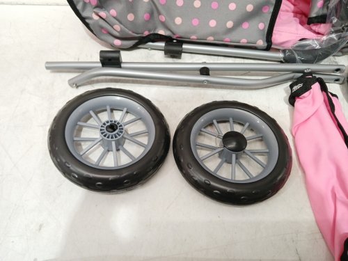 bayer smarty Doll pram Stroller Toy - for dolls up to 18" - 23" x 15" x 22" - pink/grey dots (Model: 12266AB) image 4