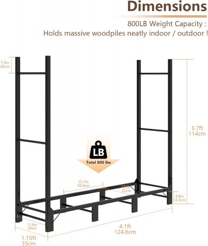 C-Hopetree HEAVY DUTY Outdoor Firewood Adjustable LOG Rack STAND - 4FT - 800LB MAX - BLACK image 2