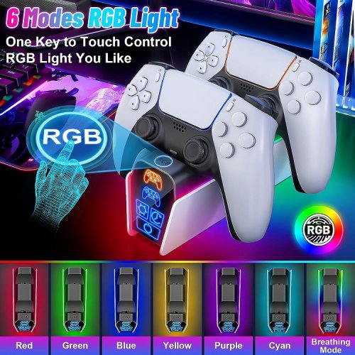 Fenolical PS5 Charger Station for Dualsense and Edge controllers with RGB and timer - White (Model: B4MT) image 2