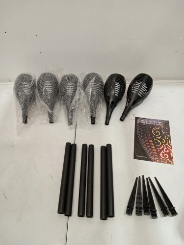 6PK TomCare Flickering Flame Solar Torch Lights Waterproof Outdoor LED Garden/Pathway Stakes - Black image 3