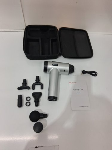 8pc aerlang 20-speed rechargeable handheld lcd touchscreen percussion massage gun with 6 interchangeable massage heads and carrying case - silver/black image 3