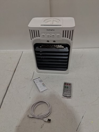 TIOKVIOP 4-in-1 personal portable evaporative air cooling fan with remote, 3 wind speed, 3 cool mist, 2-8 hour timer, and led light - WHITE (model: ab-1) image 3
