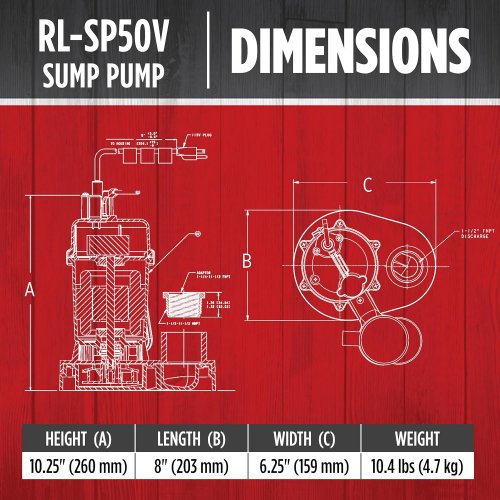 Red Lion Aluminum and Thermoplastic Sump Pump with Vertical Switch - 115-Volt - 1/2 HP - 3523 GPH - RED (MODEL: RL-SP50V) image 2