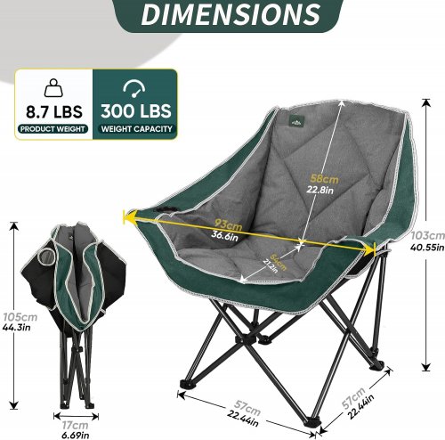2PC Northroad Oversized Folding Camping Chair with cup holder - 300lbs cap - Green/Grey image 2