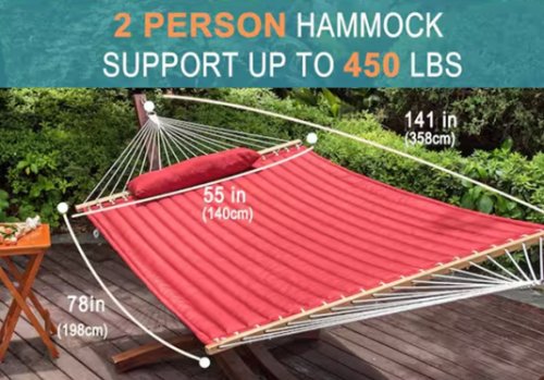 lazy Daze Hammocks Quilted Fabric 2 Person Double Hammock - 450LBS CAP - 12FT - Red (Model: HM-TP003028) image 2