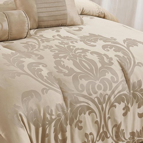 3PC Chezmoi Collection Royale Jacquard Floral Comforter Set - Oversized King - Champagne/ BEIGE image 2