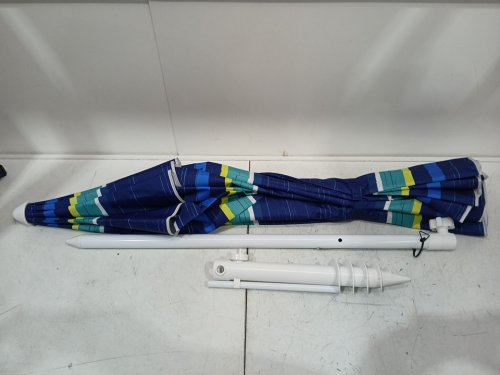 ammsun heavy duty portable beach umbrella with sand anchor & carry bag - 8ft - blue/teal stripes image 3