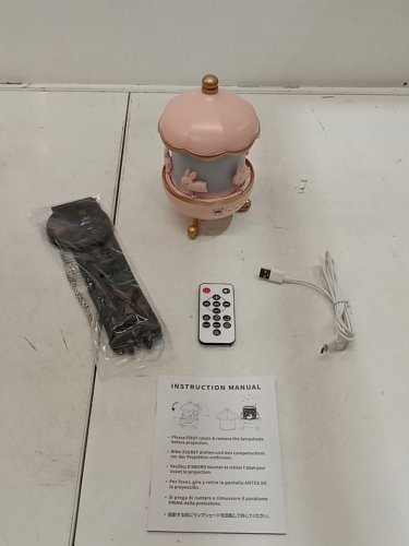 Rotating Bunny Carousel Night Light Projector with usb Rechargeable and remote - pink image 3