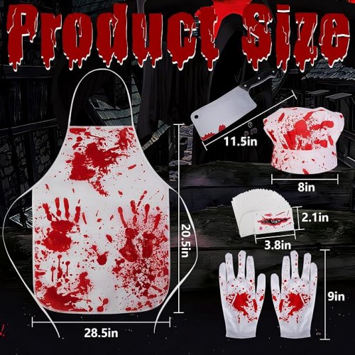 35PC Purple star bloody HALLOWEEN COSTUME set - apron, cap, gloves, knife and tattoos image 2