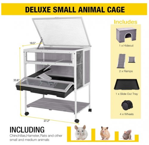 Aivituvin Guinea Pig All-Around Metal Frame Hamster Cage Rat House on Wheels - 19.5" x 33.6"x 27.2" - grey white(model: air25-x) image 2