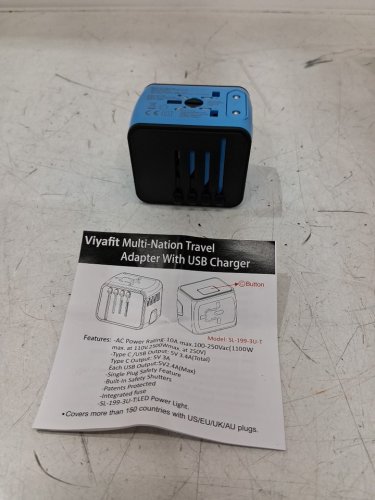 viyafit international travel power adaptor- 250V -blue (model: SL-199-3U-T) image 2