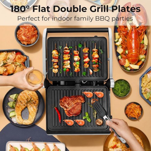 giantex LED touch panel electric panini press sandwich maker with independent temperature control & removable non-stick plates - black (model: gt52a) image 2