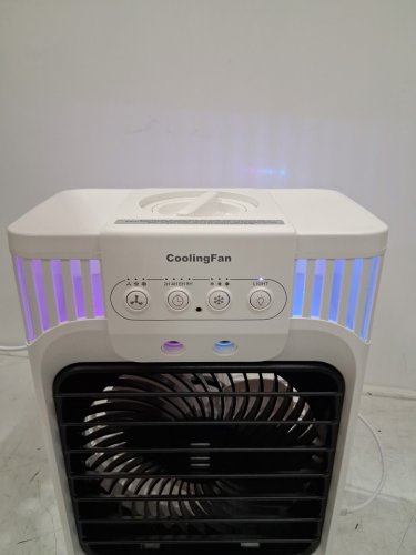 TIOKVIOP 4-in-1 personal portable evaporative air cooling fan with remote, 3 wind speed, 3 cool mist, 2-8 hour timer, and led light - WHITE (model: ab-1) image 4
