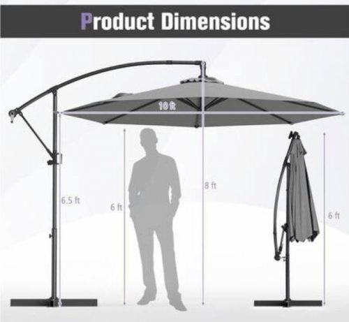 Clihome Cantilever Patio Umbrella with 360° Rotation and Infinite Tilt, Crank Lift and Cross Base - 10FT - Grey (Model: CL-NP12245HS) image 2