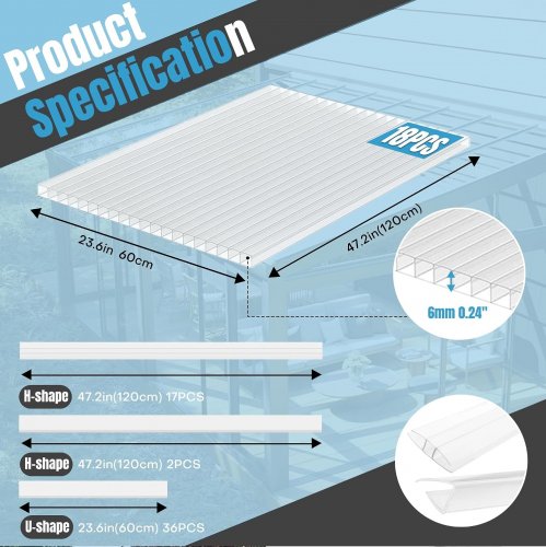 18PK Teabelle Double-Layer Corrugated Polycarbonate Greenhouse Panels with H&U Connectors - image 2