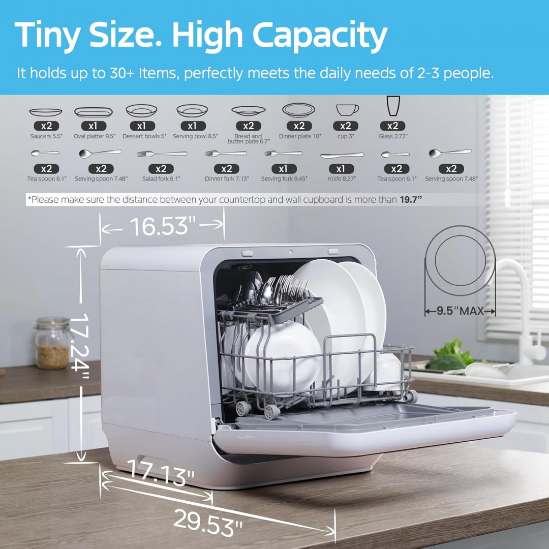 midea countertop dishwasher with 5l capacity and 162°F high-temp & air refresh function - white (model: MDC17P0ABB) image 2