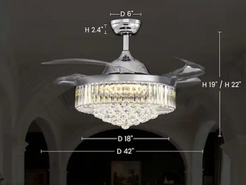 Crossio Modern Crystal Ceiling Fan Light with Invisible Fan Blades - 42" - chrome (model: HY-8111-42C) image 3