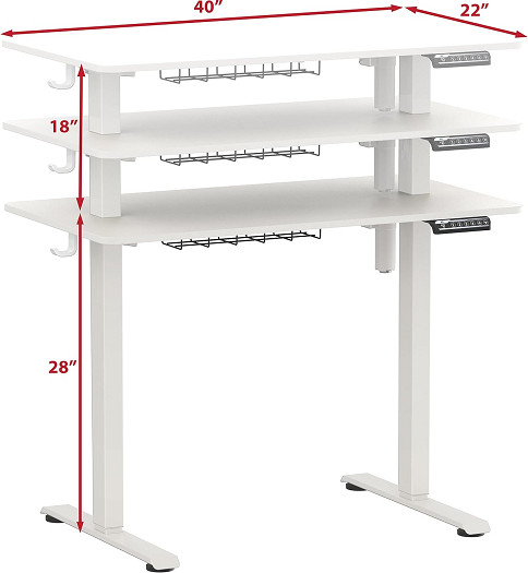 shw height adjustable electric standing desk - 40" x 28"-46" x 22"  - white (model: OD-91A-W#ZR11) image 2