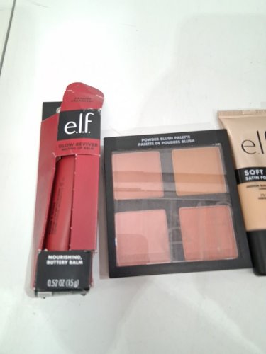 4 assorted elf makeup products - assorted  sizes, types and uses - lip balm / powder blush palette / foundation / concealer image 3