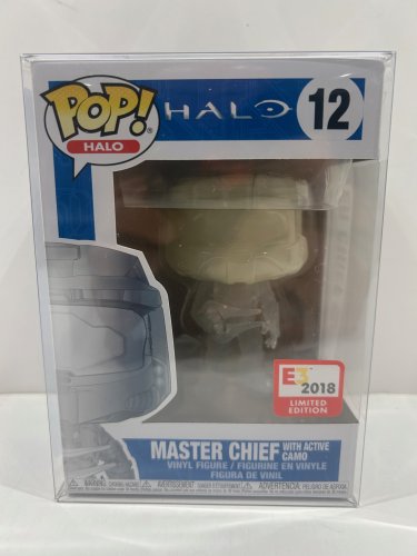 Funko pop! **e3 2018 limited edition** Halo: halo - master chief with active camo vinyl figure (#12) **plastic protector cover** image 2