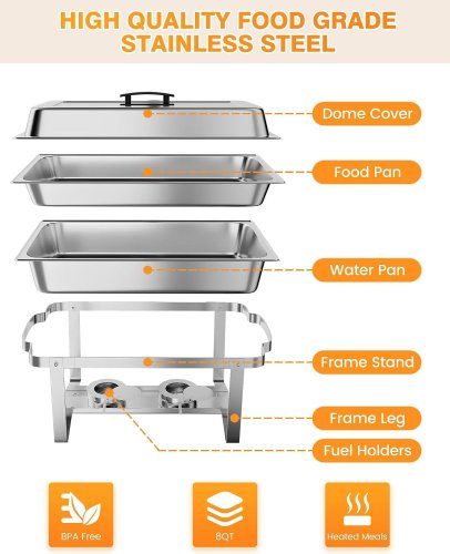 2pk garvee buffet chafing dish set - 8qt - stainless steel - (model: phk_34dla9cu) image 2