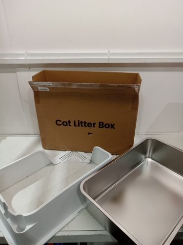 Ellenpent Stainless Steel Cat Litter Box with Lid and scoop - XL - 36L - white/silver (model: CH-ICB010) image 2