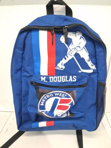 Metro West Force Kids Hockey Backpack with custom name "M. DOUGLAS" - BLUE image 2